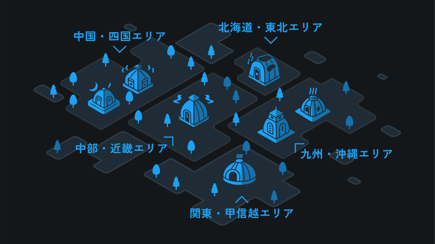 5つの大型テントサウナのマップ
